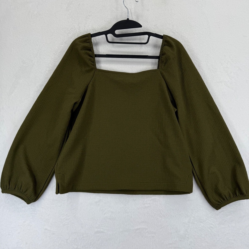 Madewell Womens Top Olive‎ Green Square Neck Long Sleeve Textured Blouse Small - Picture 8 of 9